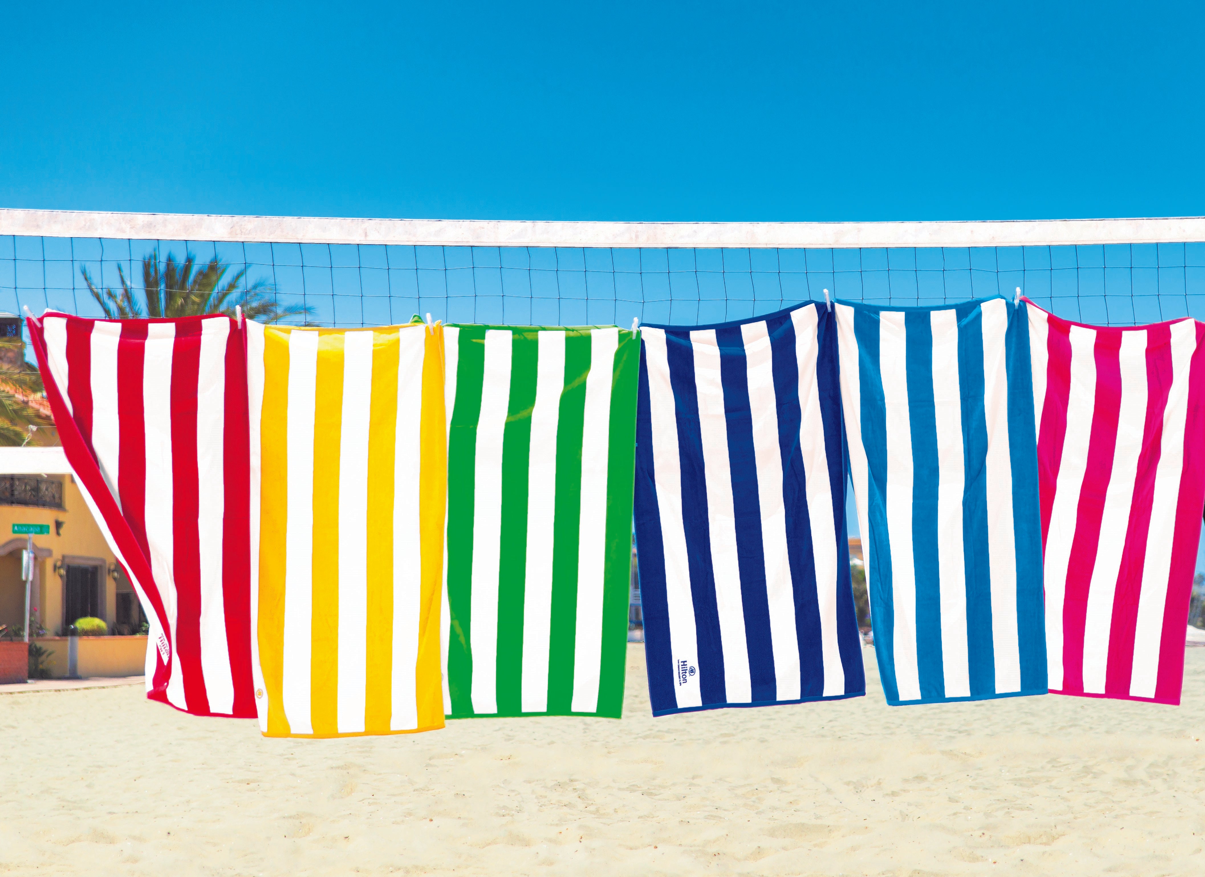Premium Cabana Stripe, Velour Beach Towel in Vibrant Colors - 35"x60"